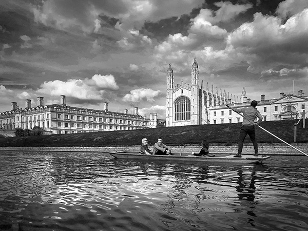 A black and white street photograph made with a compact camera or phone.