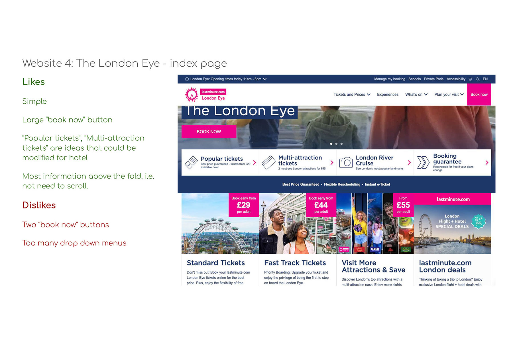 Notes made for the London Eye homepage
