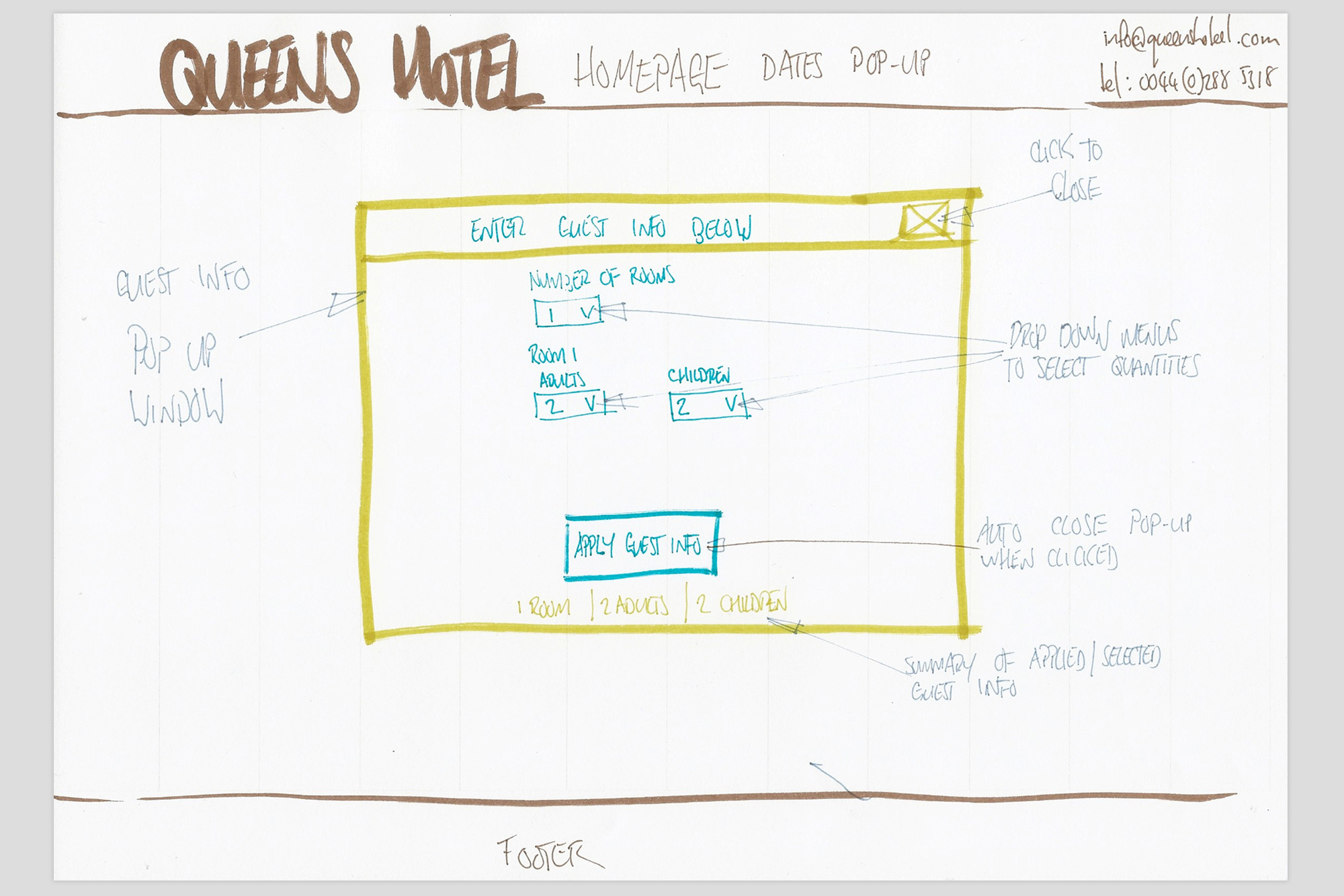 Notes made for the Hilton Hotel group room selection page
