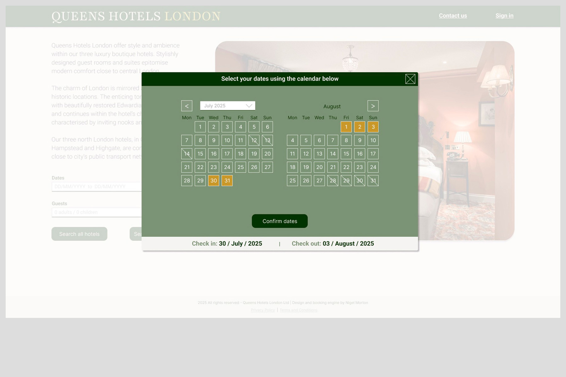 Notes made for the Hilton Hotel group room selection page