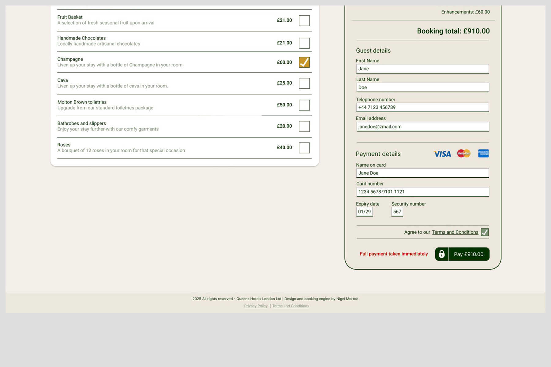 Notes made for the London Eye booking page